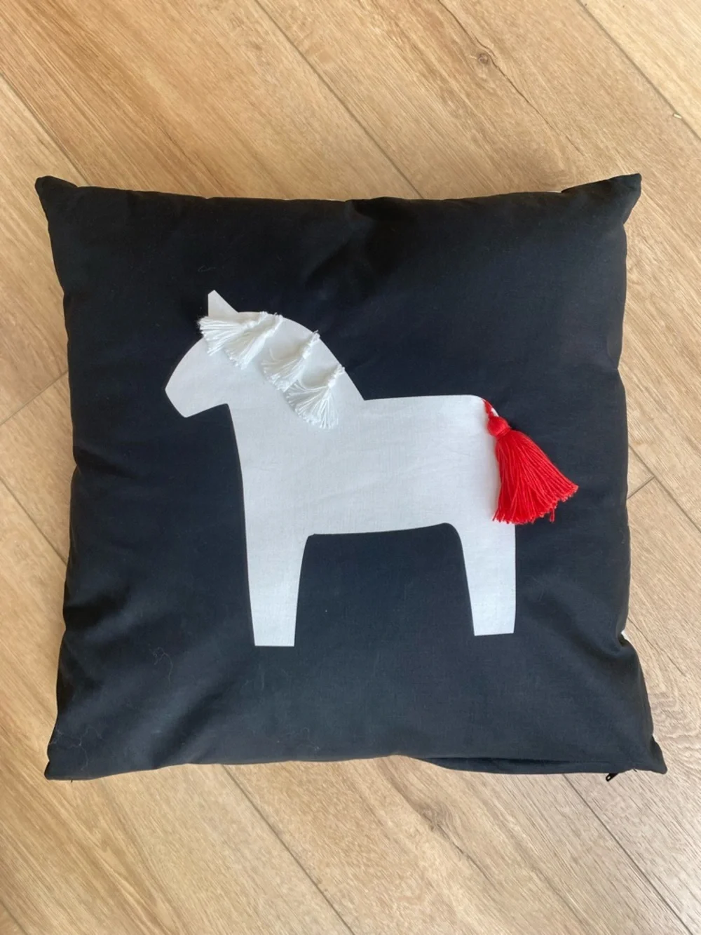 IKEA HASTHAGE Pillow Cover with Horse Motif and Tassels